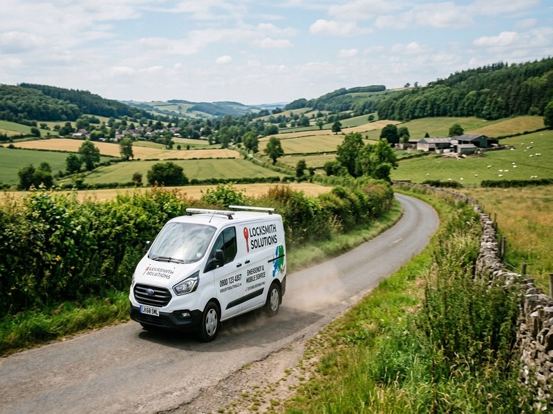 Rural area locksmith dispatch showing long-distance service radius